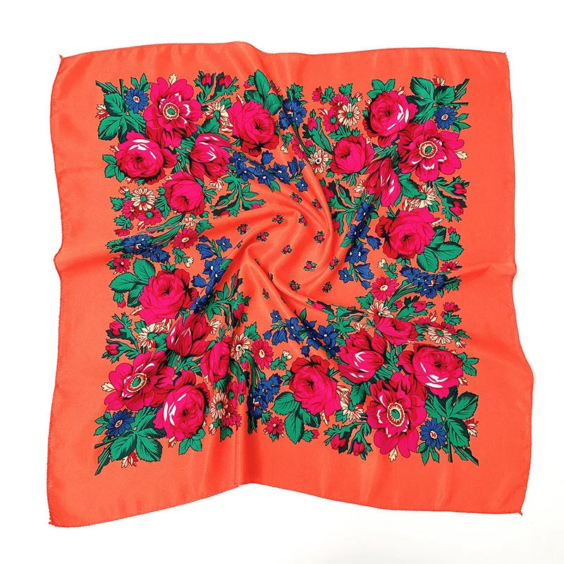 Babushka Bloom – 70cm Retro Floral Square Headscarf for Women