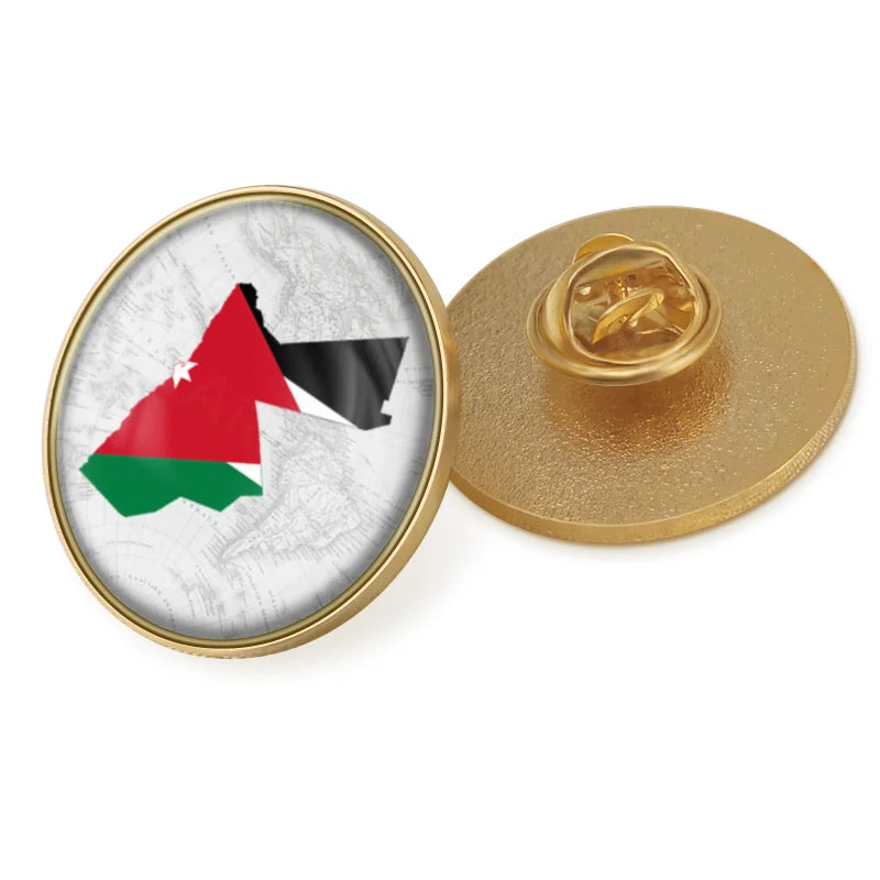 Jordan National Symbols Brooch Set – Map, Flag, Emblem & Flower Lapel Pins