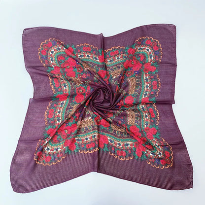 Babushka Bloom – 70cm Retro Floral Square Headscarf for Women