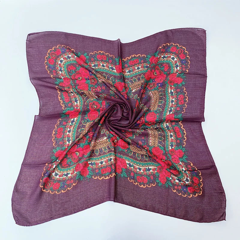 Babushka Bloom – 70cm Retro Floral Square Headscarf for Women