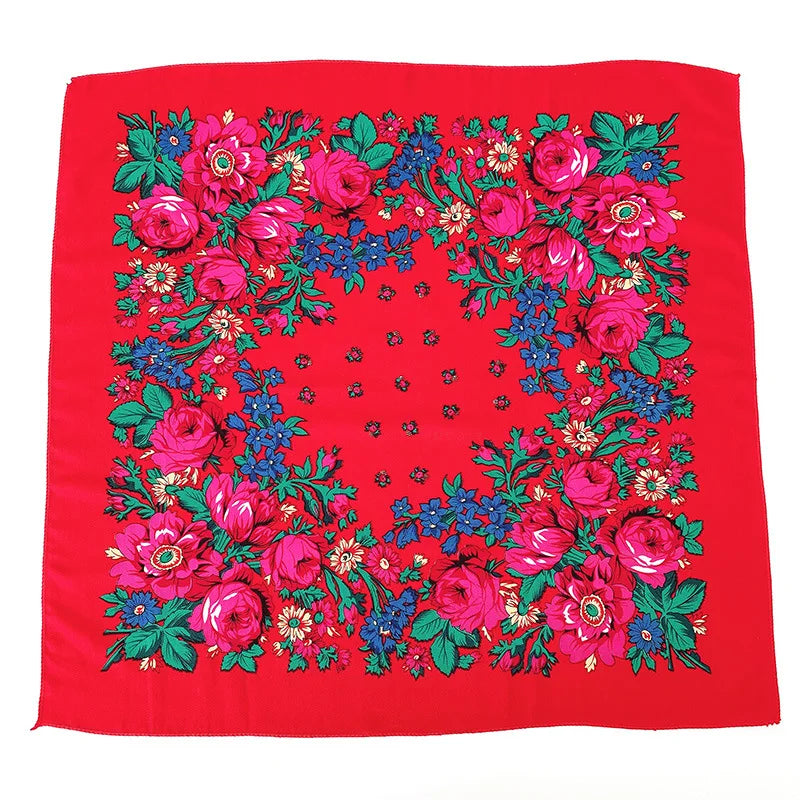 Babushka Bloom – 70cm Retro Floral Square Headscarf for Women