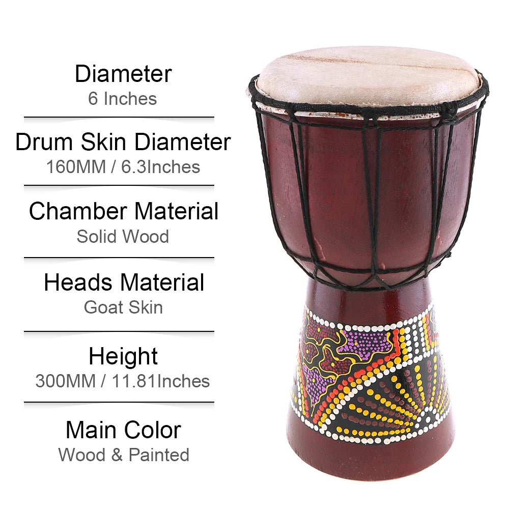 8  Inch  Professional African Djembe Drum Wood Good Sound Traditional Musical Instrument
