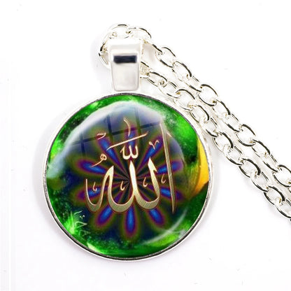 Hot Eid-Ul-Fitr Gift Glass Cabochon Necklace Women Men's Charm Arabic Muslim Islamic God Allah Jewlery Pendant Necklace Gift