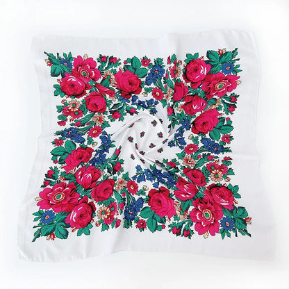 Babushka Bloom – 70cm Retro Floral Square Headscarf for Women