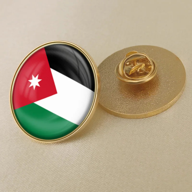 Jordan National Symbols Brooch Set – Map, Flag, Emblem & Flower Lapel Pins
