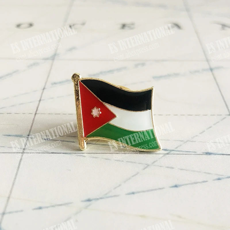Jordan Flag Enamel Pin – Crystal Epoxy Brooch, National Souvenir Lapel Badge