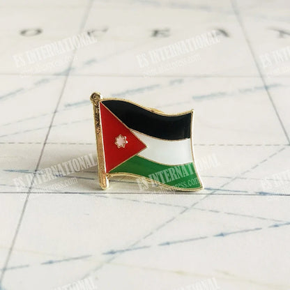 Jordan Flag Enamel Pin – Crystal Epoxy Brooch, National Souvenir Lapel Badge