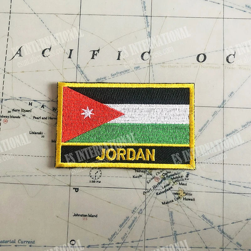 Jordan Flag Embroidery Patch Set – Shield & Square Badges for Backpack & Armband