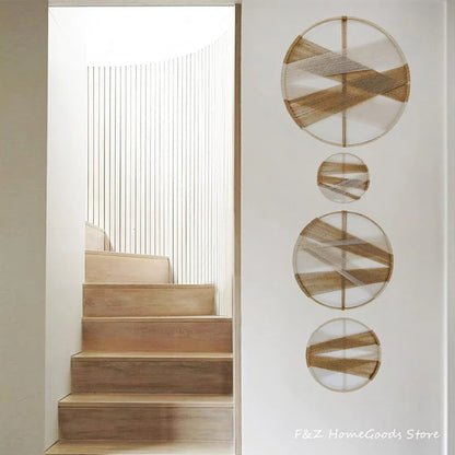 Creative Wooden Round Cotton Wall Decoration Macrame Wall Hanging Tapestry Hand Woven Nordic Simple Style For Room House Decor