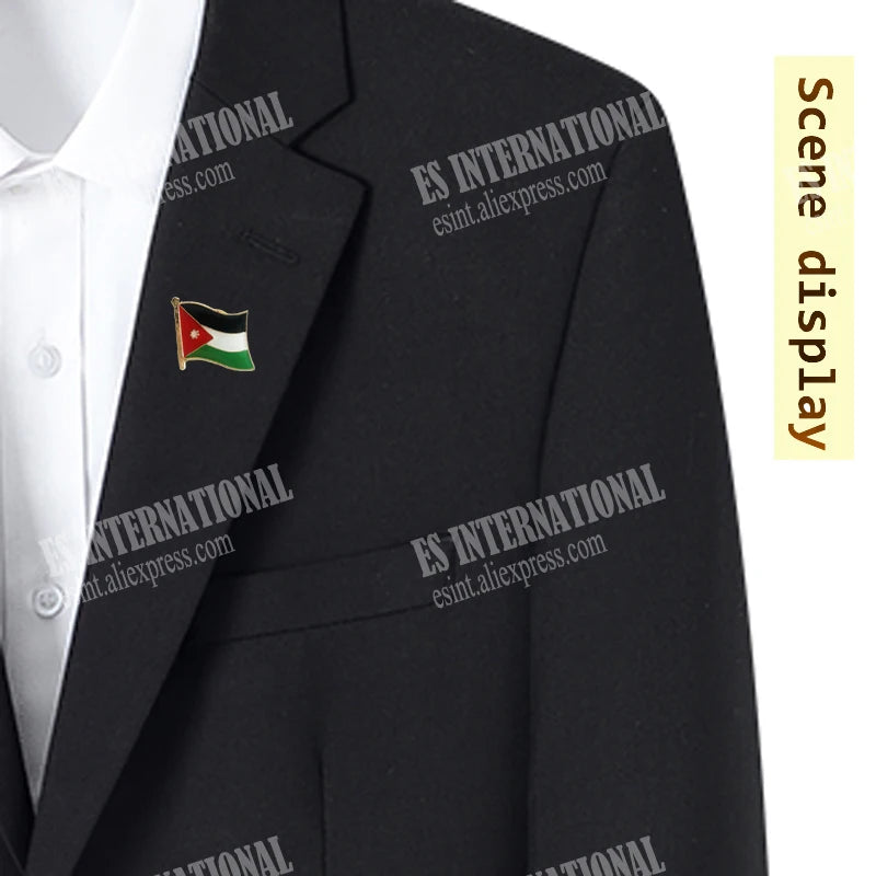 Jordan Flag Enamel Pin – Crystal Epoxy Brooch, National Souvenir Lapel Badge