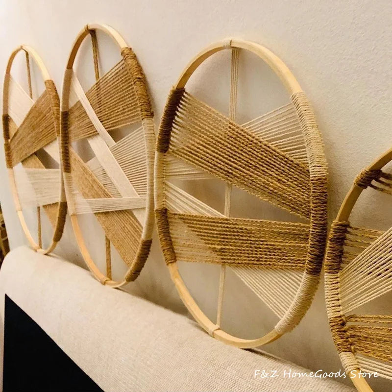 Creative Wooden Round Cotton Wall Decoration Macrame Wall Hanging Tapestry Hand Woven Nordic Simple Style For Room House Decor