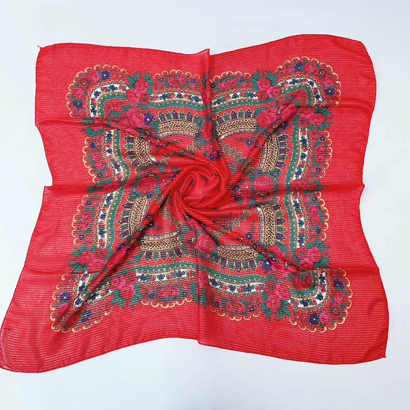 Babushka Bloom – 70cm Retro Floral Square Headscarf for Women