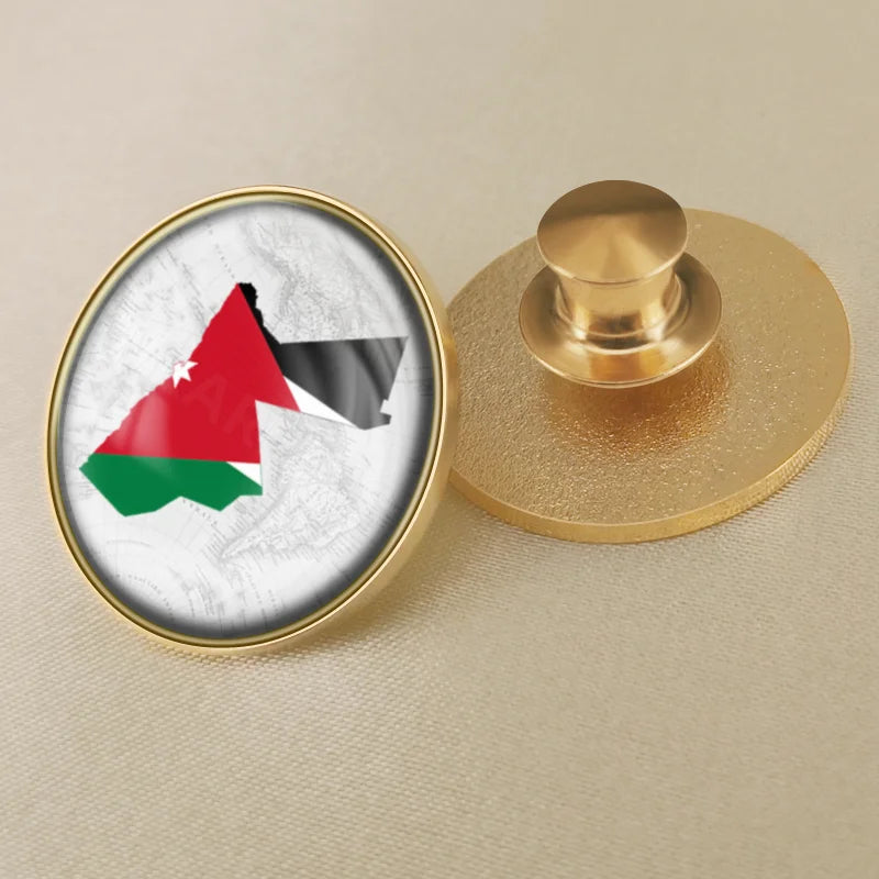 Jordan National Symbols Brooch Set – Map, Flag, Emblem & Flower Lapel Pins