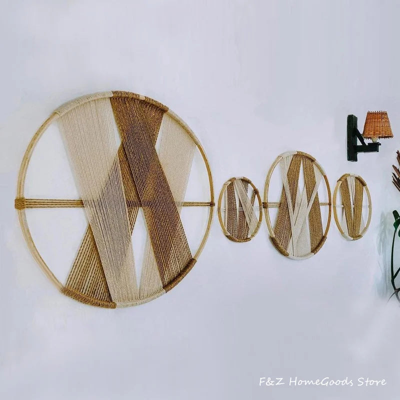 Creative Wooden Round Cotton Wall Decoration Macrame Wall Hanging Tapestry Hand Woven Nordic Simple Style For Room House Decor