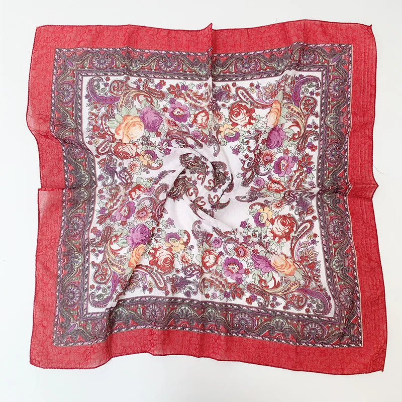 Babushka Bloom – 70cm Retro Floral Square Headscarf for Women