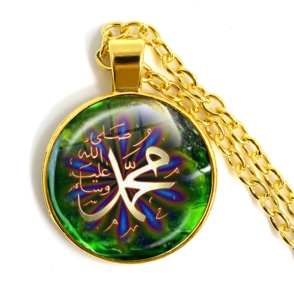 Hot Eid-Ul-Fitr Gift Glass Cabochon Necklace Women Men's Charm Arabic Muslim Islamic God Allah Jewlery Pendant Necklace Gift