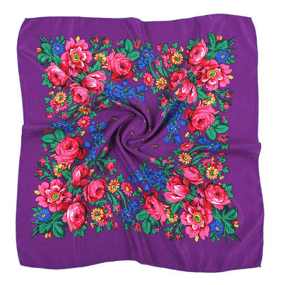 Babushka Bloom – 70cm Retro Floral Square Headscarf for Women