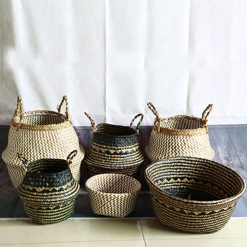 WHISM Handmade Seagrass Storage Basket Flower Pot Rattan Container Toys Organizer Holder Laundry Basket Home Decor Dropshipping