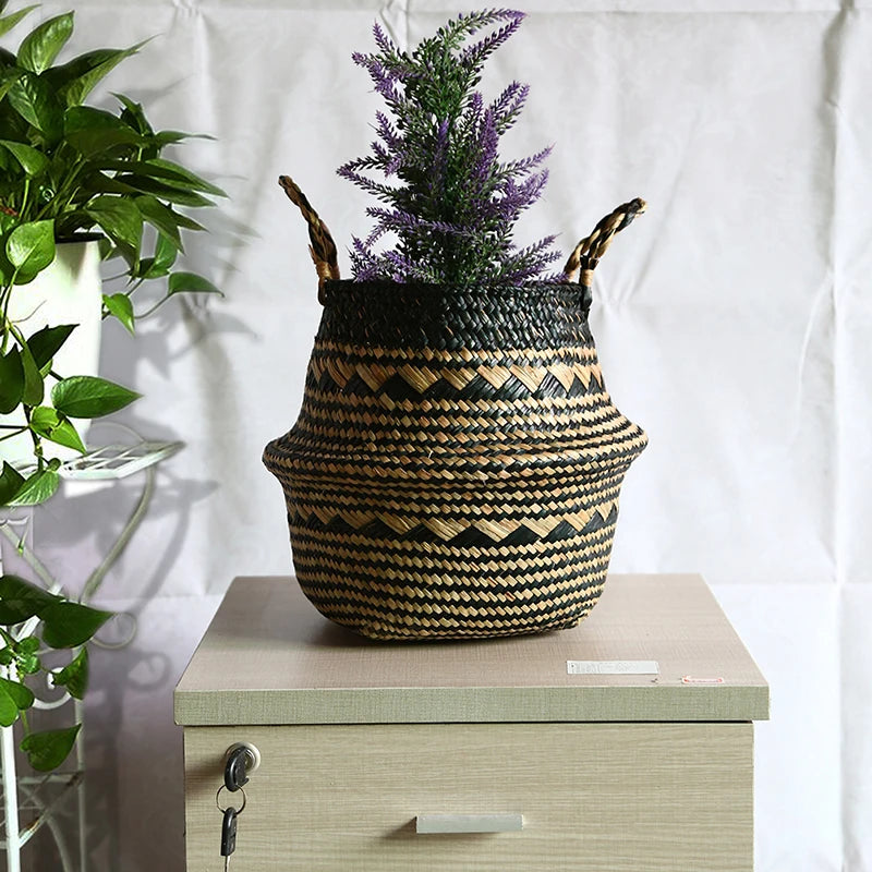 WHISM Handmade Seagrass Storage Basket Flower Pot Rattan Container Toys Organizer Holder Laundry Basket Home Decor Dropshipping