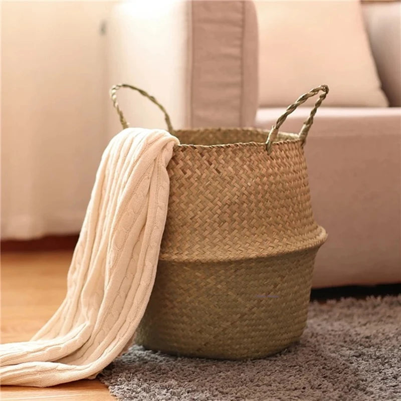 WHISM Handmade Seagrass Storage Basket Flower Pot Rattan Container Toys Organizer Holder Laundry Basket Home Decor Dropshipping