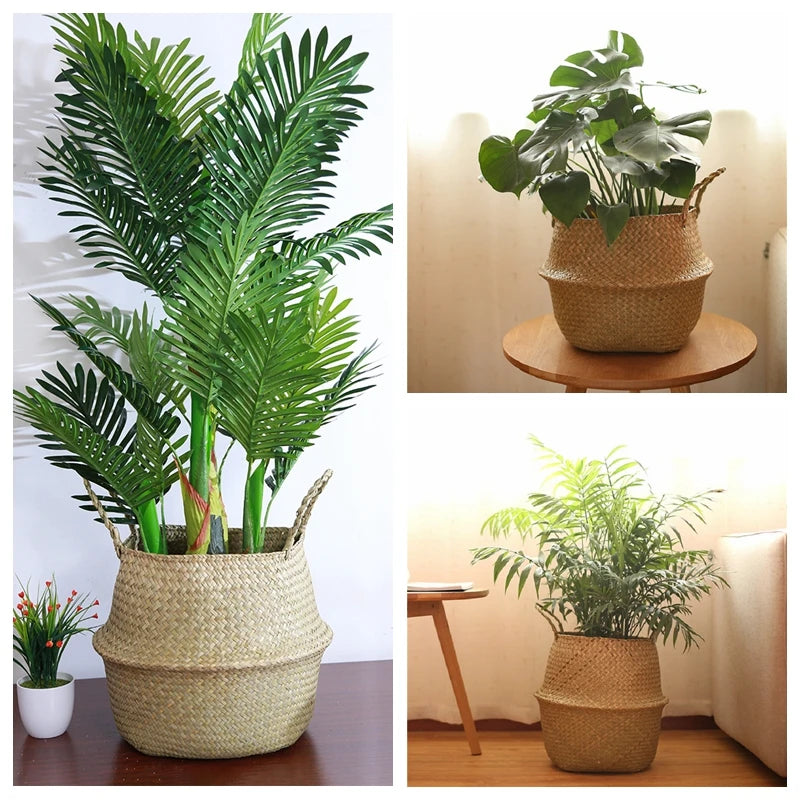 WHISM Handmade Seagrass Storage Basket Flower Pot Rattan Container Toys Organizer Holder Laundry Basket Home Decor Dropshipping