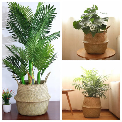 WHISM Handmade Seagrass Storage Basket Flower Pot Rattan Container Toys Organizer Holder Laundry Basket Home Decor Dropshipping