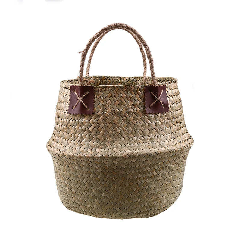 WHISM Handmade Seagrass Storage Basket Flower Pot Rattan Container Toys Organizer Holder Laundry Basket Home Decor Dropshipping