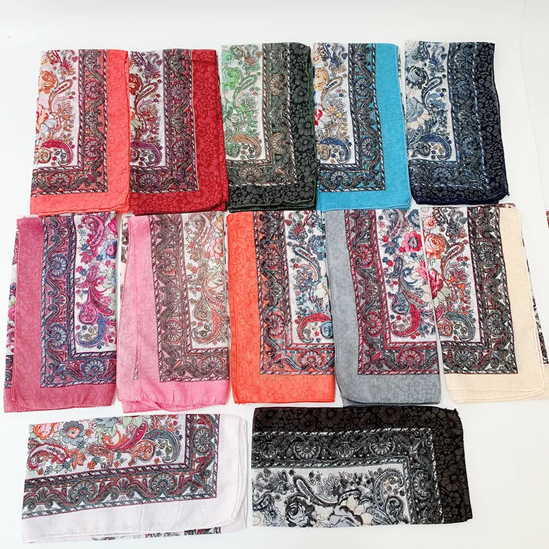 Babushka Bloom – 70cm Retro Floral Square Headscarf for Women
