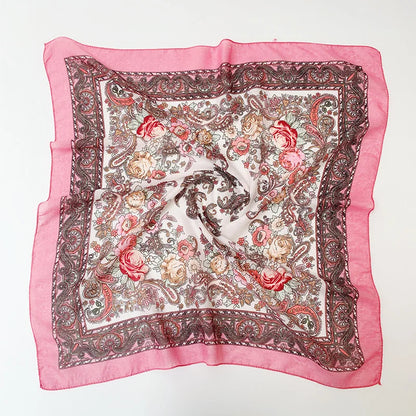 Babushka Bloom – 70cm Retro Floral Square Headscarf for Women