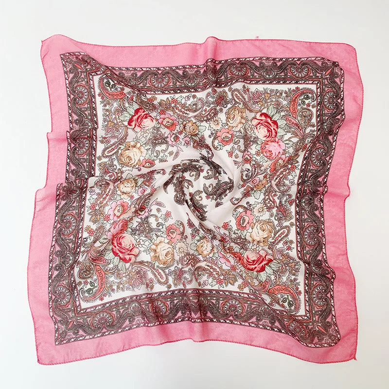Babushka Bloom – 70cm Retro Floral Square Headscarf for Women