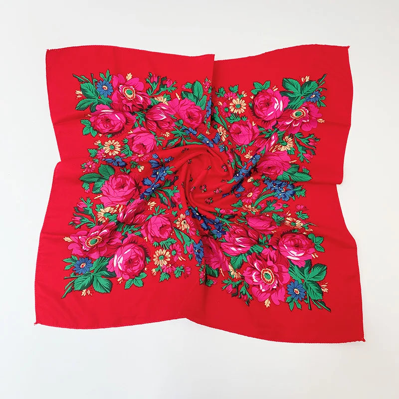 Babushka Bloom – 70cm Retro Floral Square Headscarf for Women