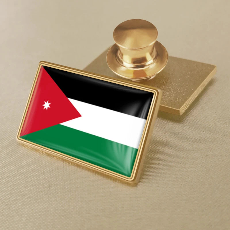 Jordan National Symbols Brooch Set – Map, Flag, Emblem & Flower Lapel Pins