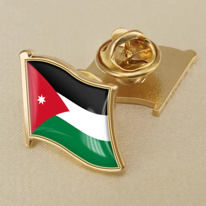 Jordan National Symbols Brooch Set – Map, Flag, Emblem & Flower Lapel Pins