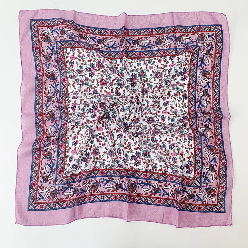 Babushka Bloom – 70cm Retro Floral Square Headscarf for Women