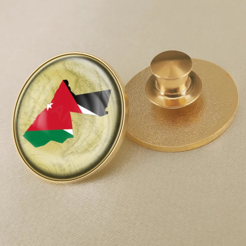 Jordan National Symbols Brooch Set – Map, Flag, Emblem & Flower Lapel Pins