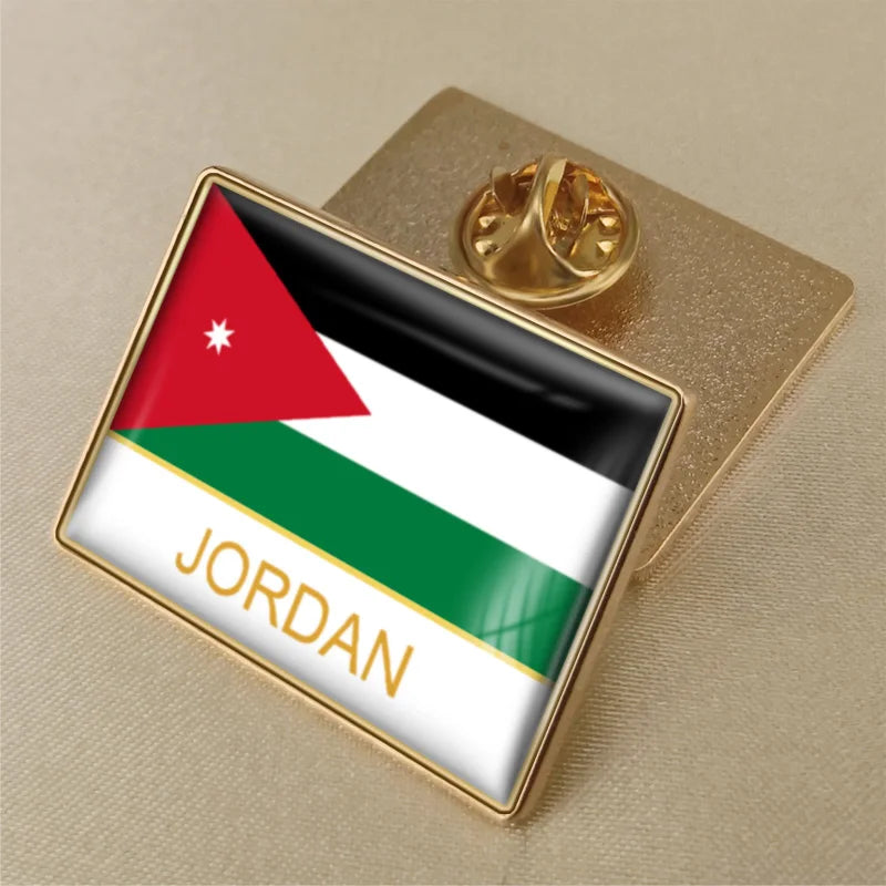 Jordan National Symbols Brooch Set – Map, Flag, Emblem & Flower Lapel Pins