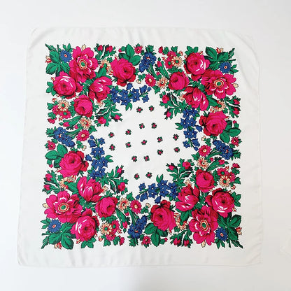 Babushka Bloom – 70cm Retro Floral Square Headscarf for Women