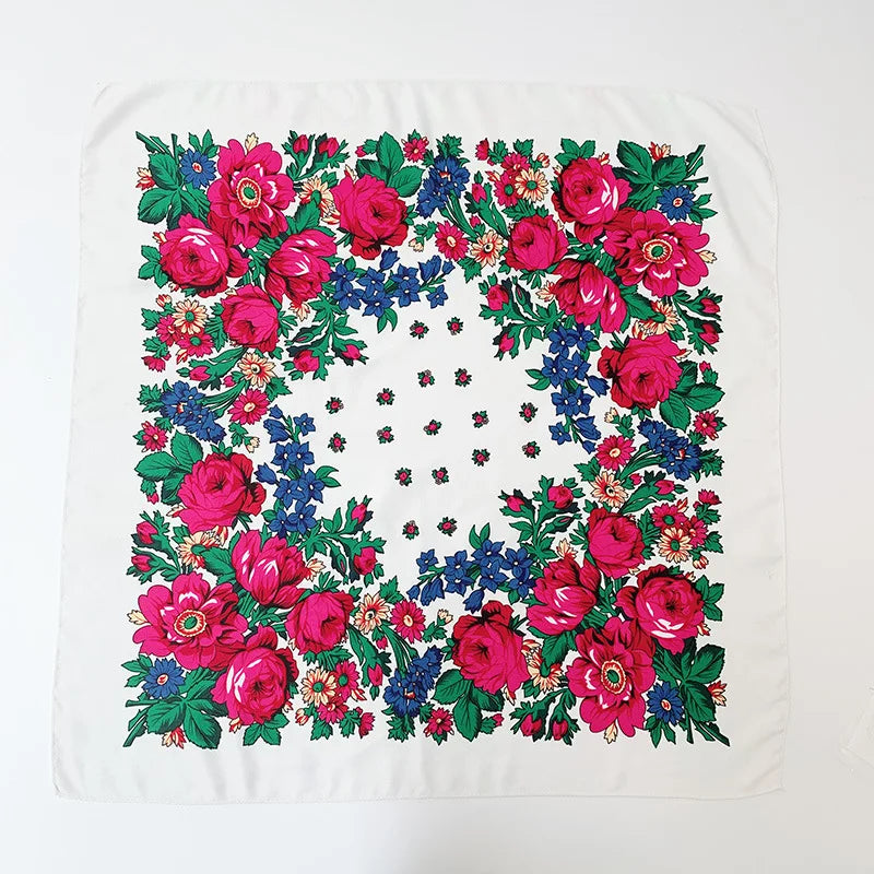 Babushka Bloom – 70cm Retro Floral Square Headscarf for Women