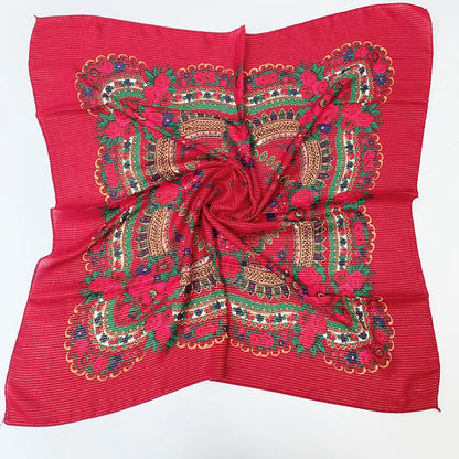 Babushka Bloom – 70cm Retro Floral Square Headscarf for Women