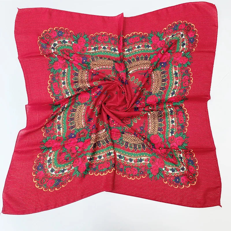 Babushka Bloom – 70cm Retro Floral Square Headscarf for Women