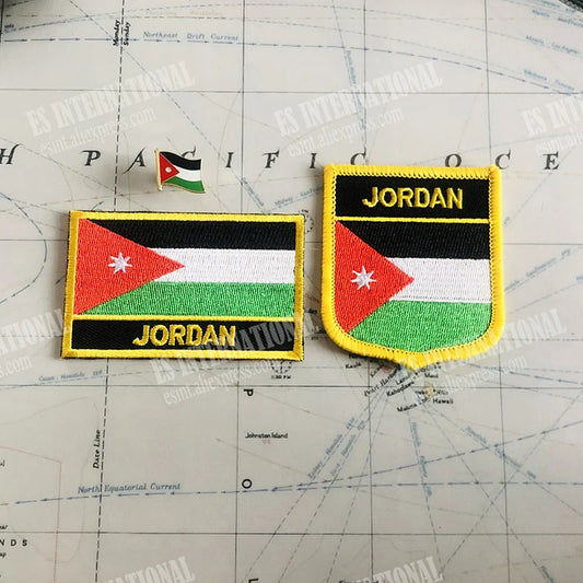 Jordan Flag Embroidery Patch Set – Shield & Square Badges for Backpack & Armband