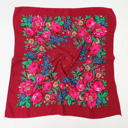 Babushka Bloom – 70cm Retro Floral Square Headscarf for Women