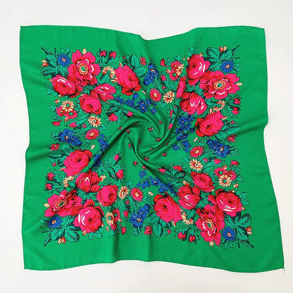 Babushka Bloom – 70cm Retro Floral Square Headscarf for Women