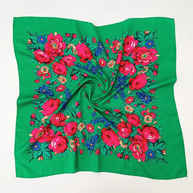 Babushka Bloom – 70cm Retro Floral Square Headscarf for Women