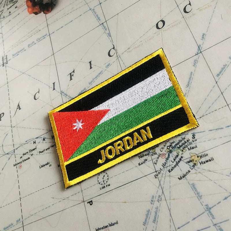Jordan Flag Embroidery Patch Set – Shield & Square Badges for Backpack & Armband