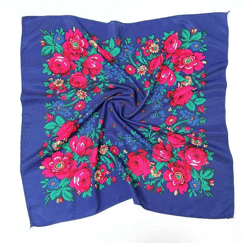 Babushka Bloom – 70cm Retro Floral Square Headscarf for Women