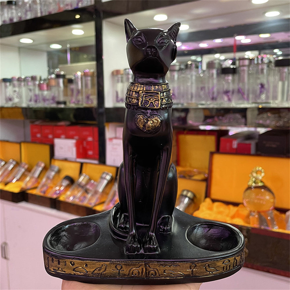 Anubis Cat Crystal Ball Stand – Egyptian Resin Statue for Sphere Display & Home Decor