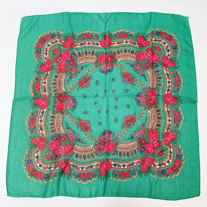 Babushka Bloom – 70cm Retro Floral Square Headscarf for Women