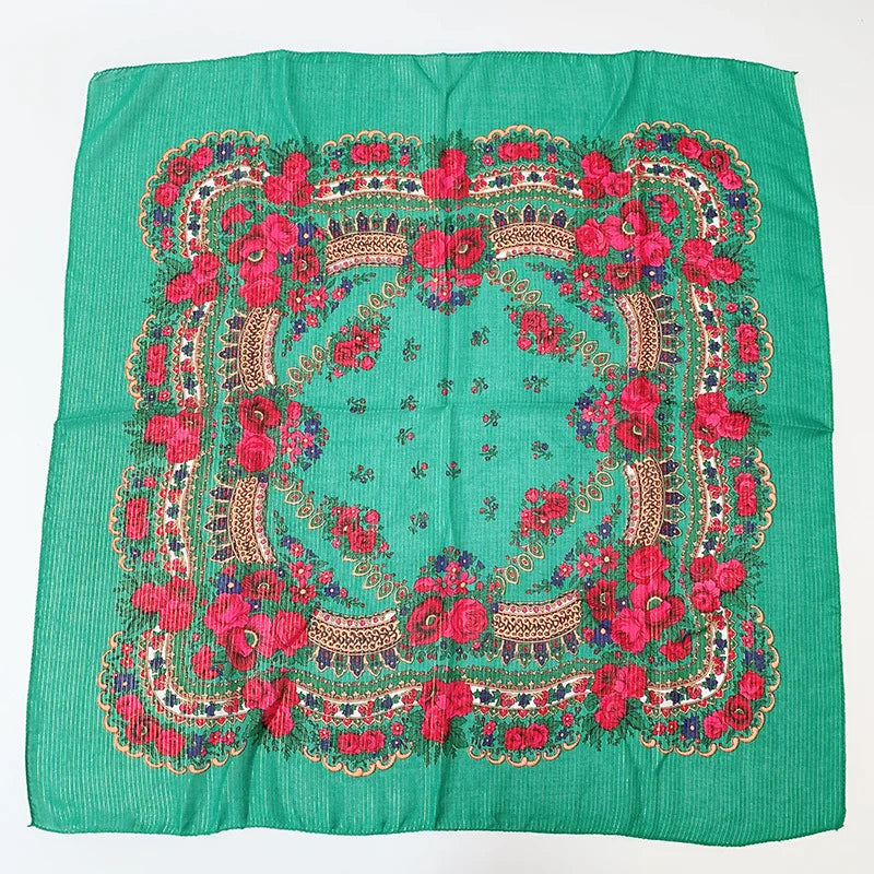 Babushka Bloom – 70cm Retro Floral Square Headscarf for Women