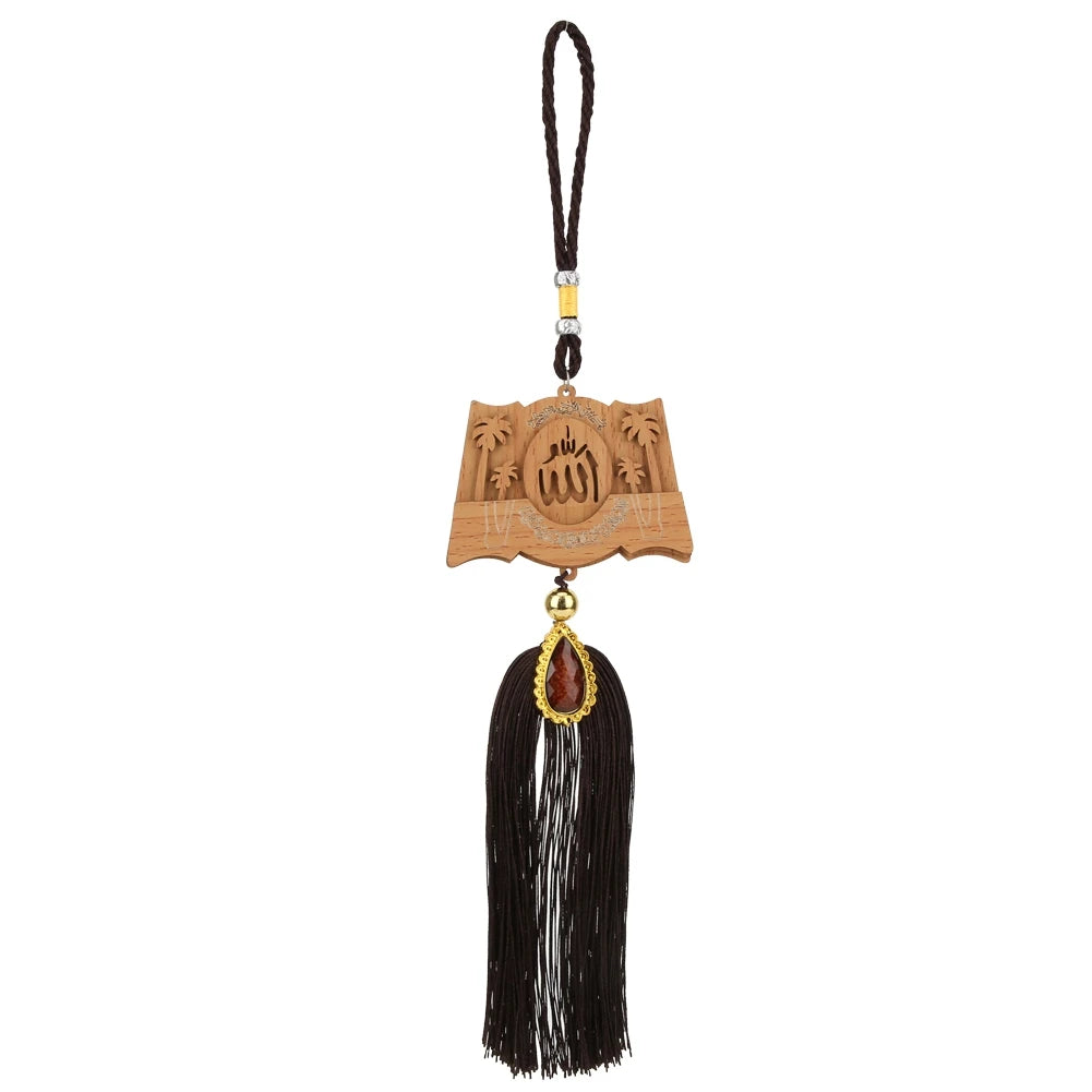 Muslim Car Hanging Ornaments Imitation Wood Car Interior Islamic Rearview Mirror Hanging Pendants Ramadan Home Room Decoration